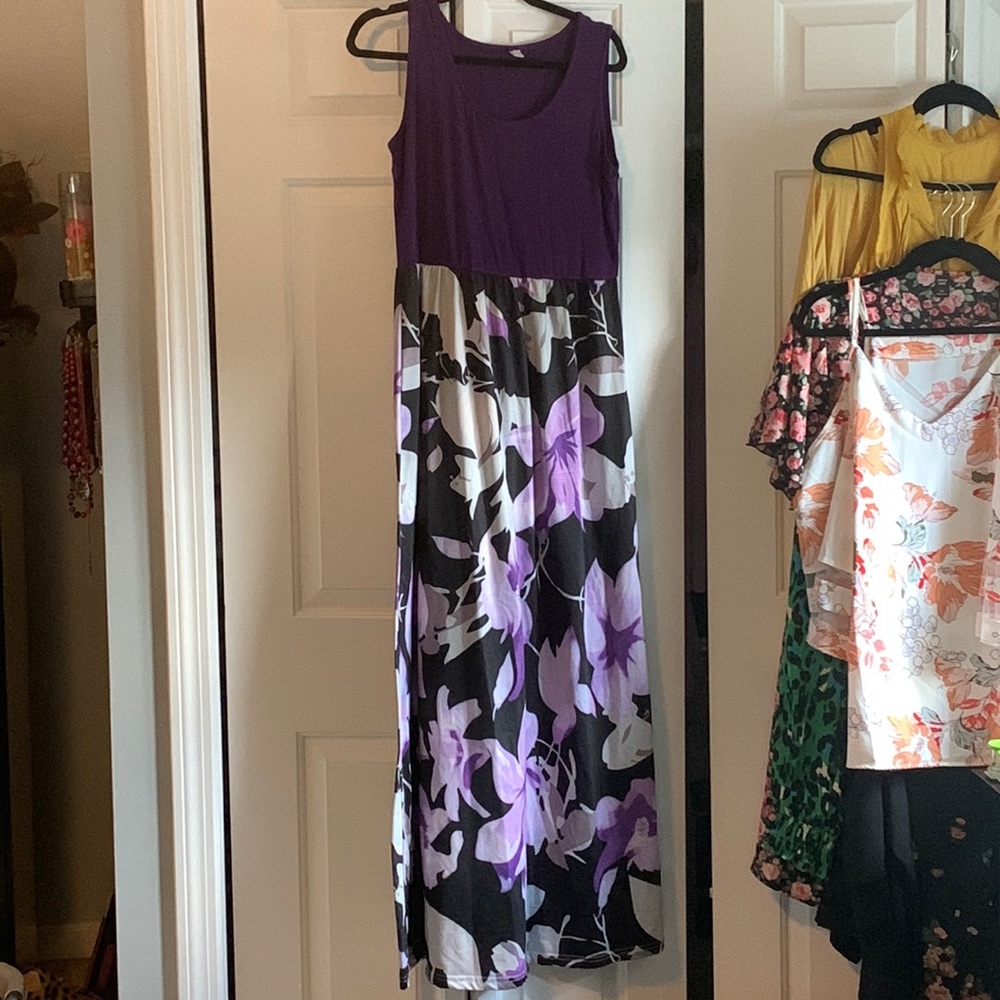 Purple with floral king maxi dress